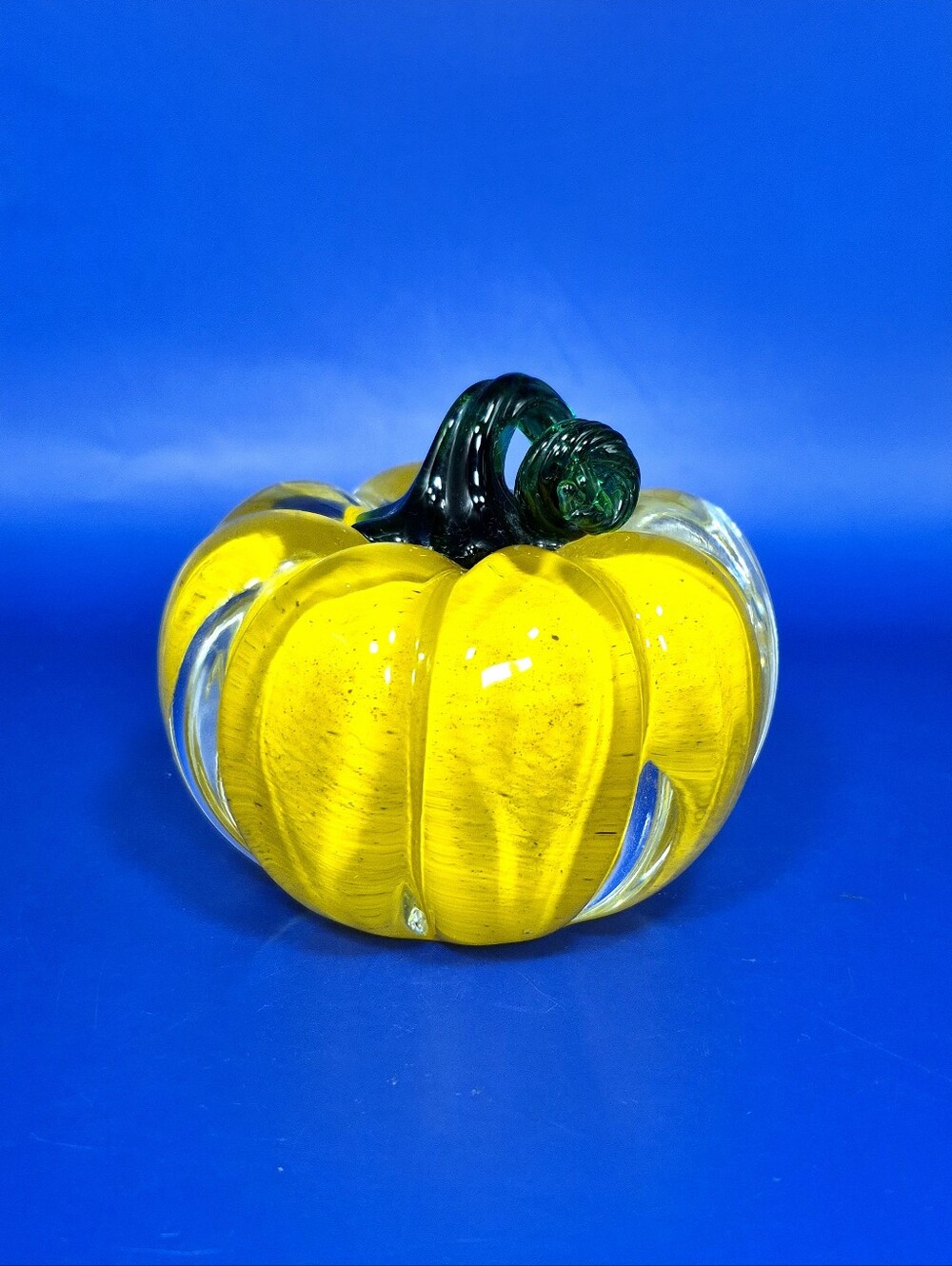 Vintage Lenox Art Glass Yellow Pumpkin Paperweight Figurine Fall Decor
